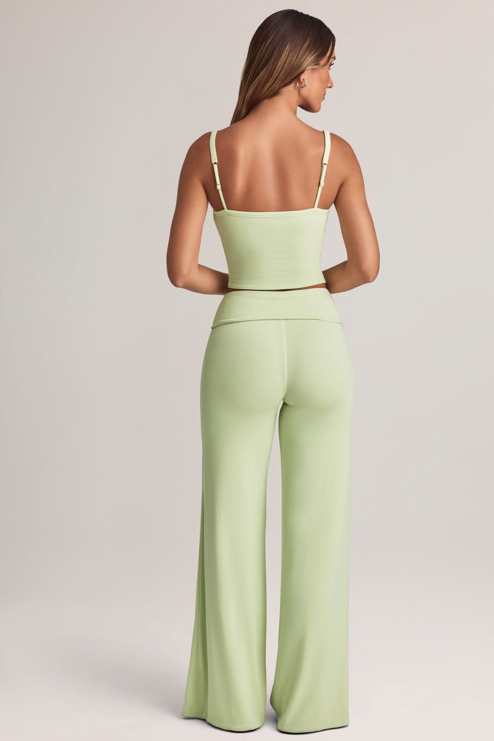 Modal Foldover Wide-Leg Trousers in Sage Green - Image 2