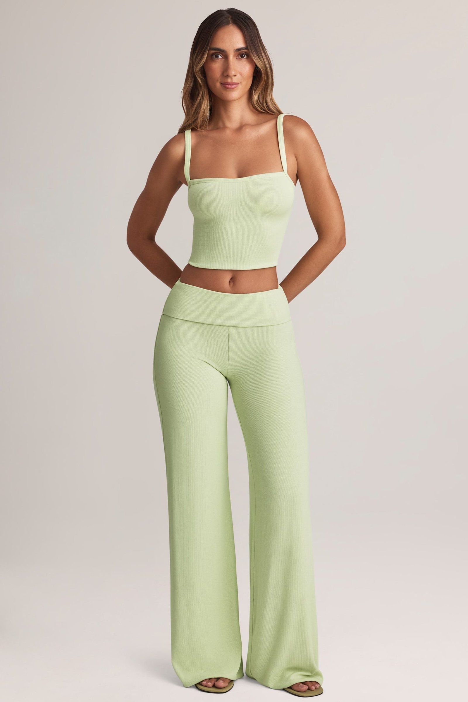 Modal Foldover Wide-Leg Trousers in Sage Green - Image 5