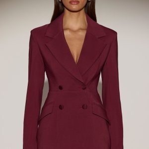 Structured Double-Breasted Blazer in Burgundy