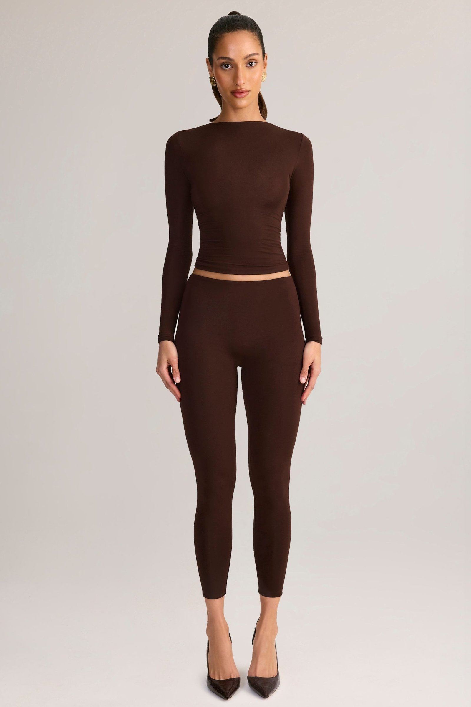 Modal Mid-Rise Leggings in Chocolate Brown - Image 6