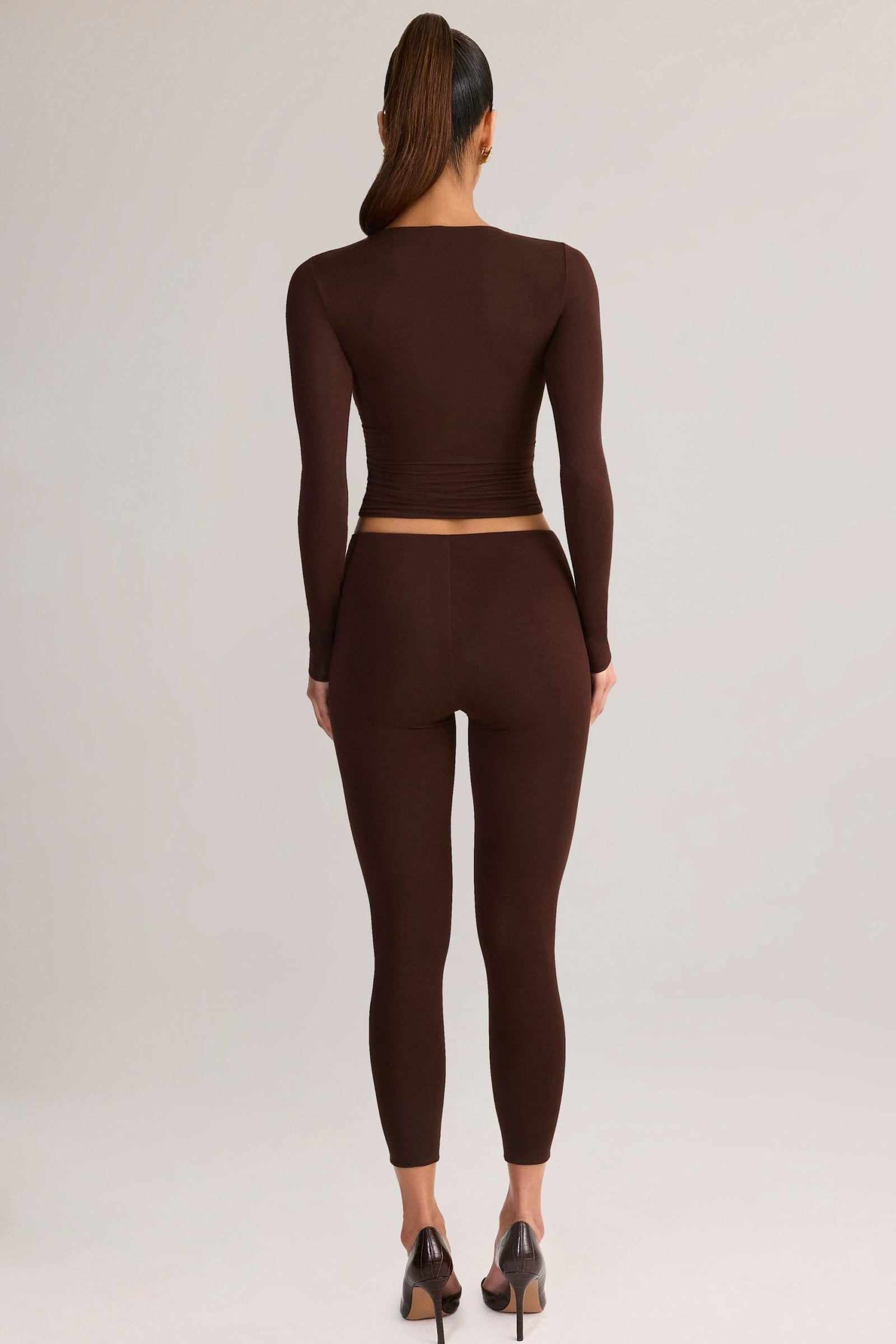 Modal Mid-Rise Leggings in Chocolate Brown - Image 2