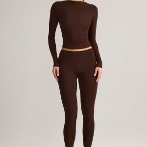 Modal Mid-Rise Leggings in Chocolate Brown