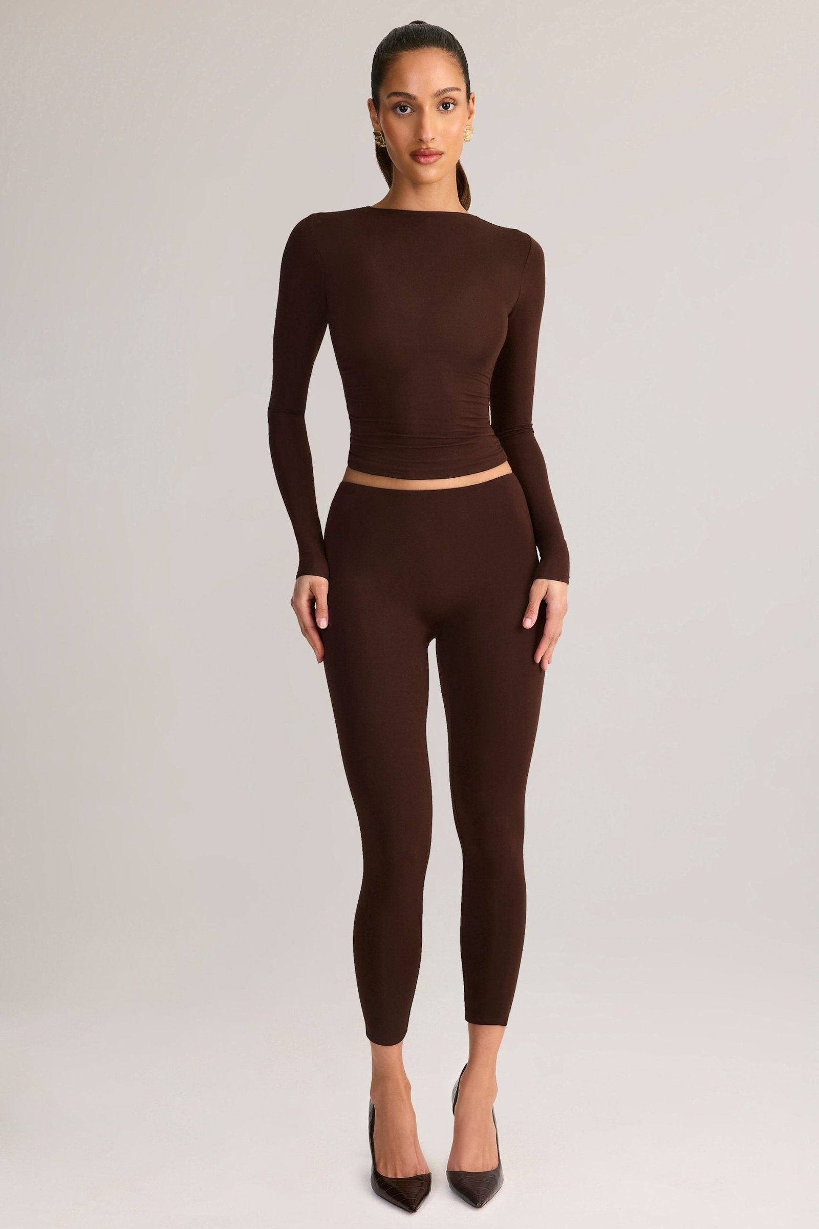 Modal Mid-Rise Leggings in Chocolate Brown