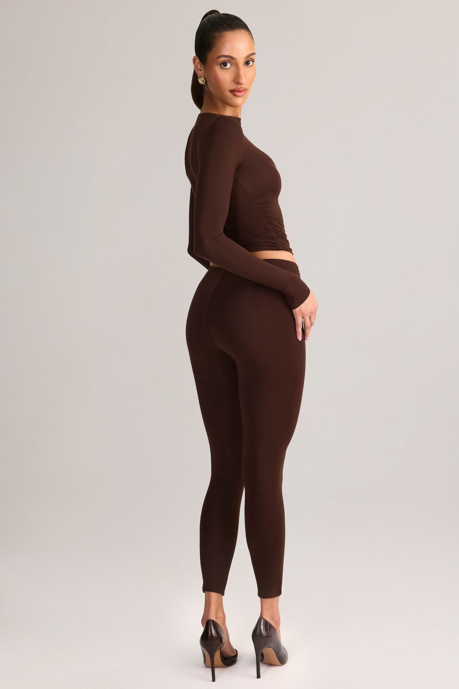 Modal Mid-Rise Leggings in Chocolate Brown - Image 5