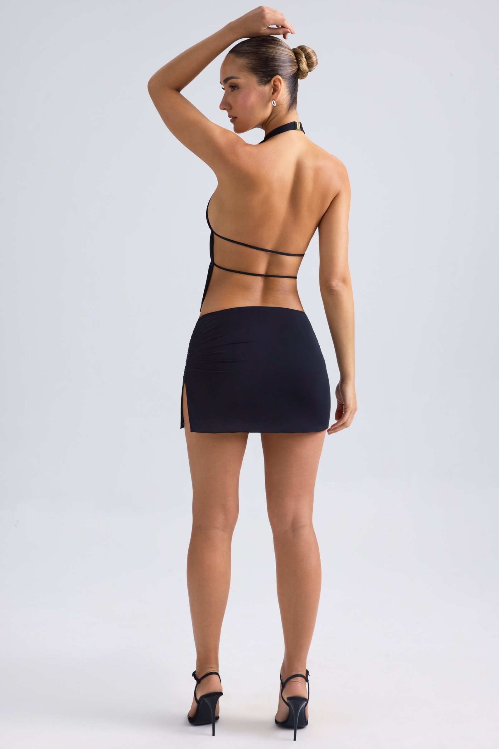 Cut-Out Ruched Halterneck Crop Top in Black - Image 7