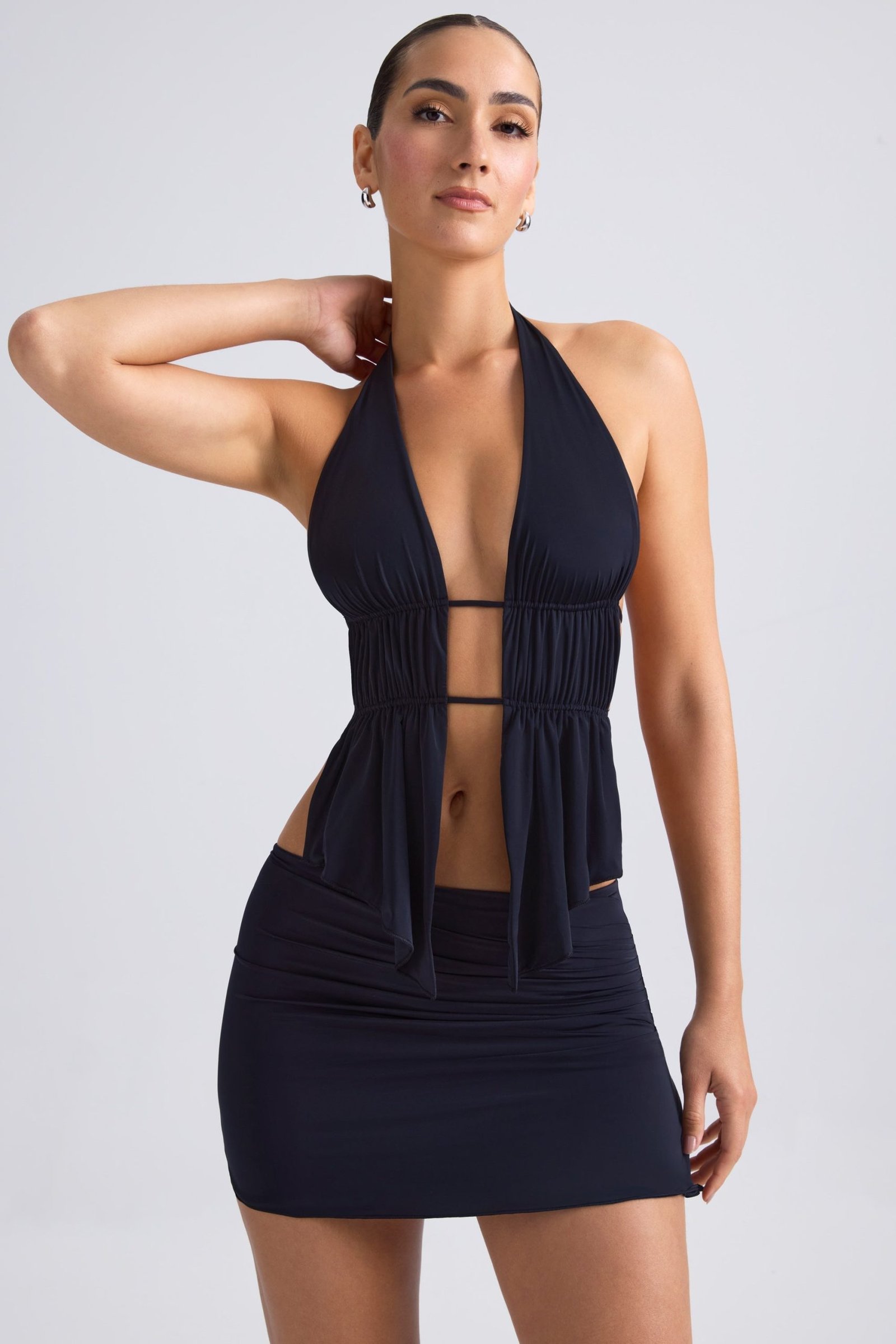 Cut-Out Ruched Halterneck Crop Top in Black - Image 13