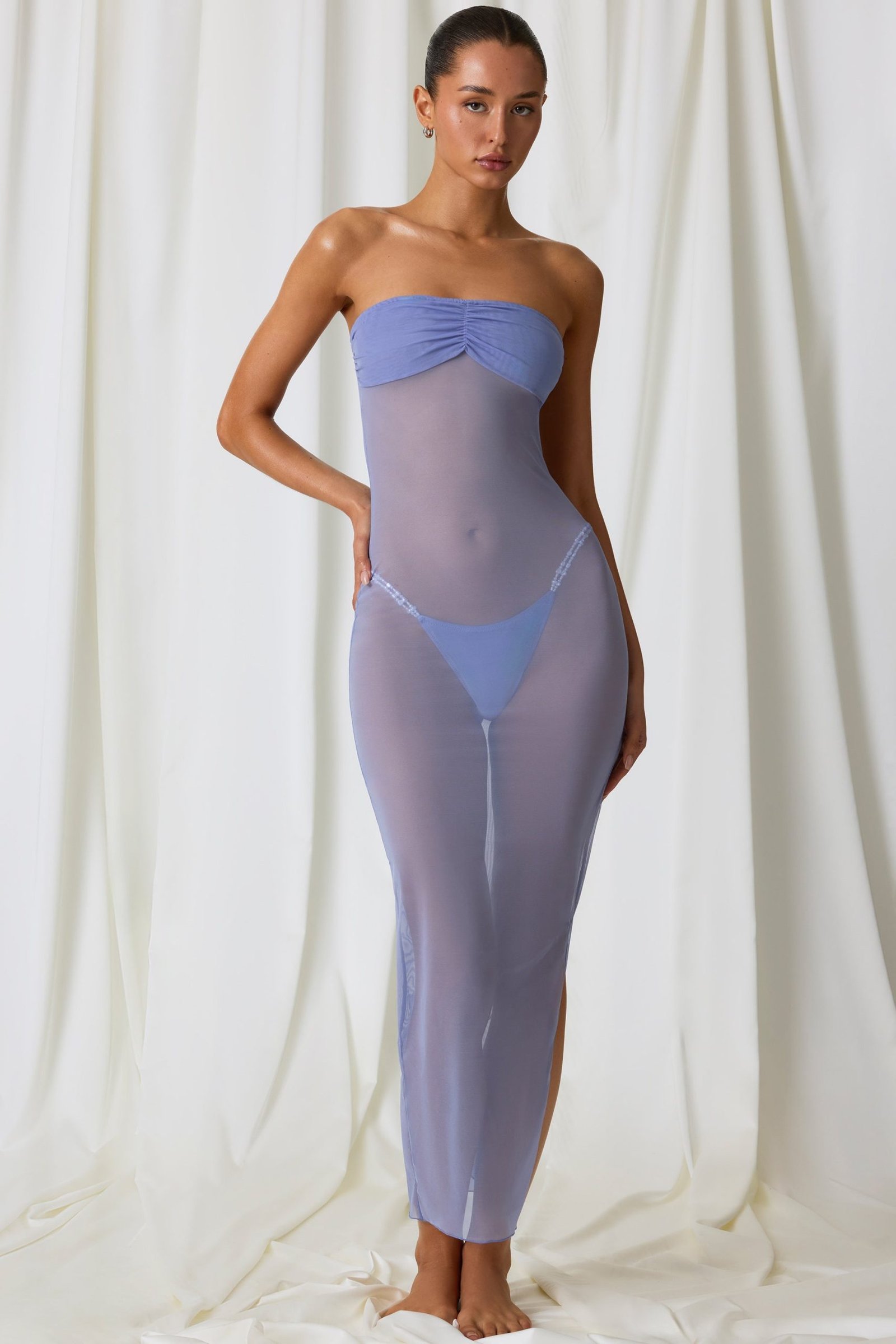 Ruched Bandeau Midi Dress in Lavender Purple - Image 6