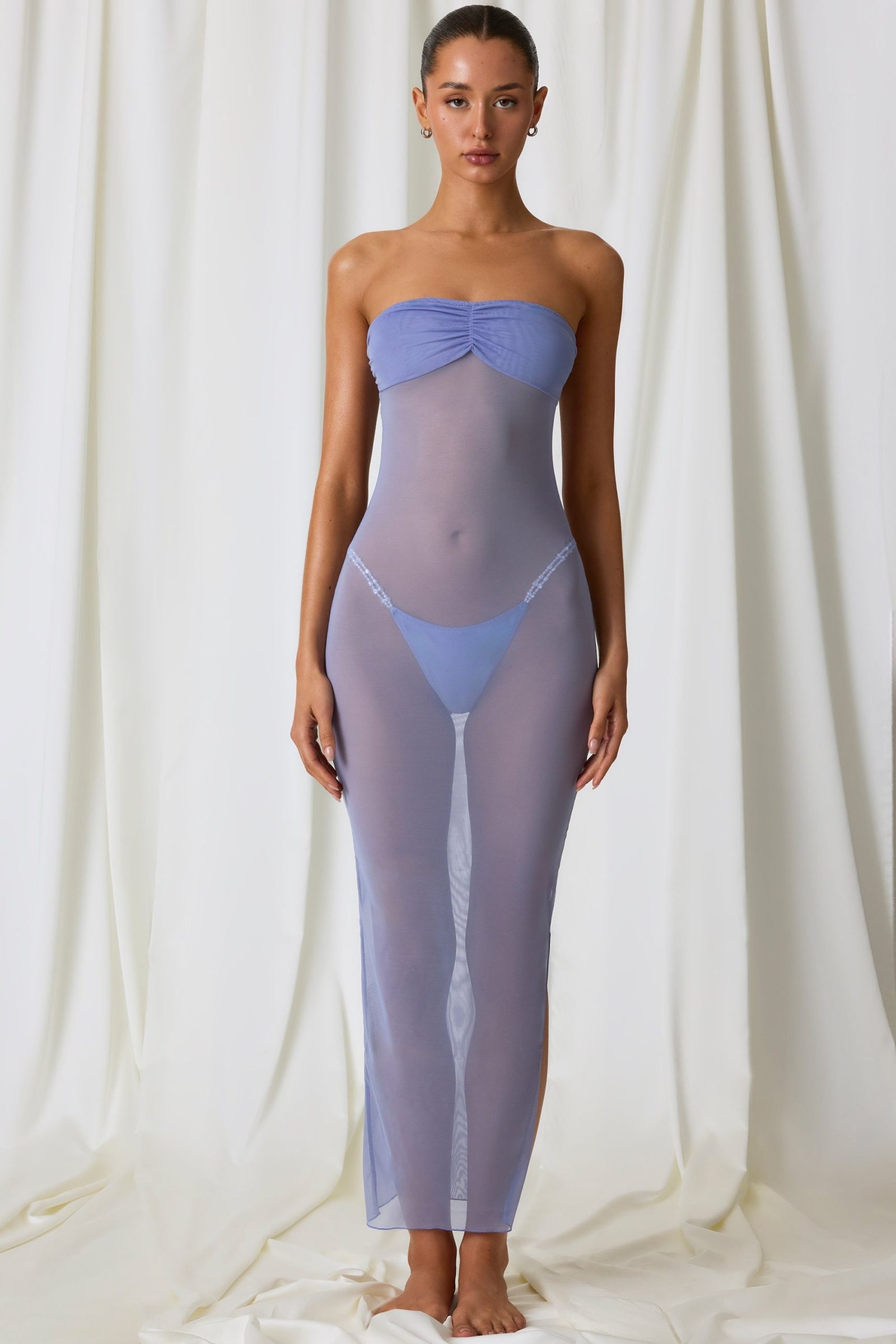 Ruched Bandeau Midi Dress in Lavender Purple - Image 4