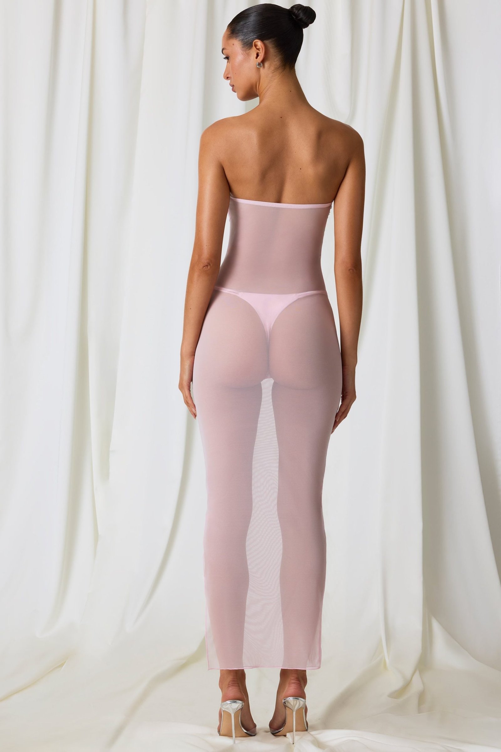 Ruched Bandeau Midi Dress in Soft Pink - Image 2