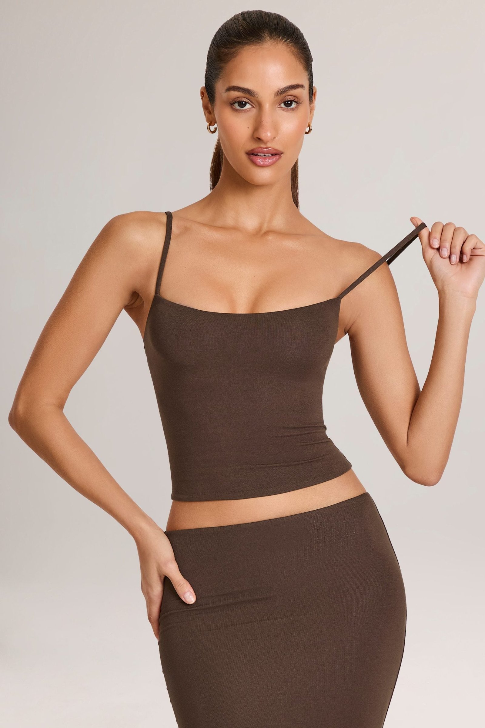 Modal Scoop-Neck Tank Top in Chocolate Brown - Image 4
