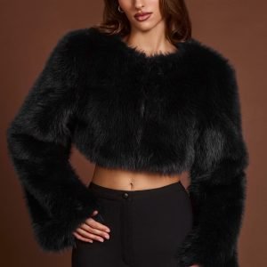 Faux Fur Cropped Bolero in Black