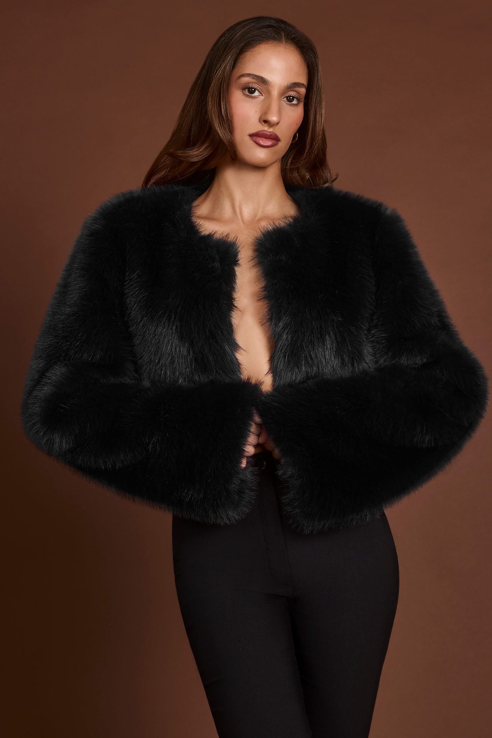 Faux Fur Cropped Bolero in Black - Image 5
