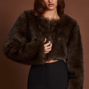 Faux Fur Cropped Bolero in Brown