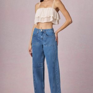 Mid-Rise Barrel-Leg Jeans in Mid-Blue Wash
