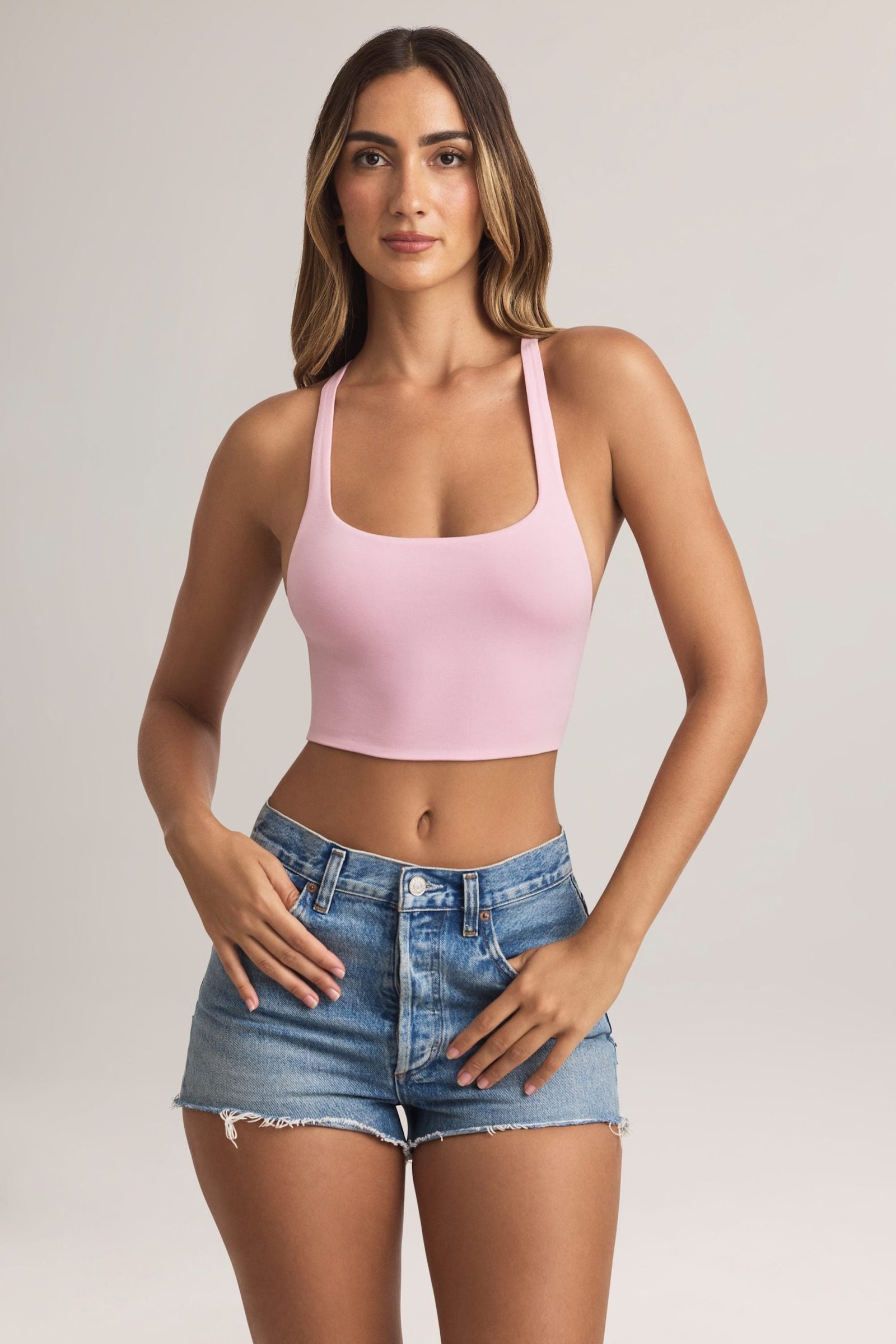 Modal Cross-Back Tank Top in Pastel Pink - Image 2
