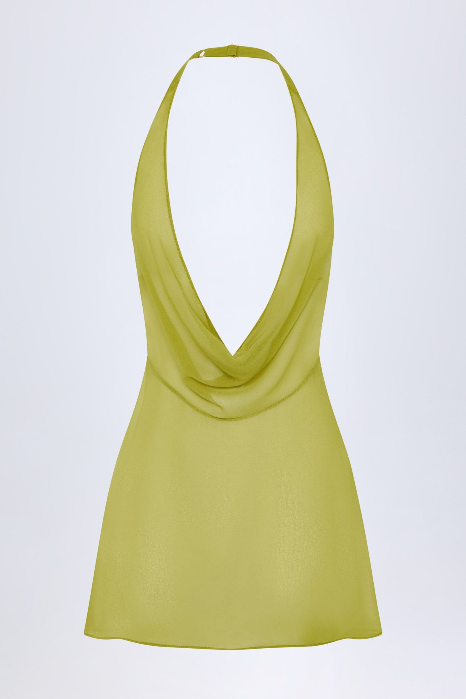 Cowl-Neck Backless Mini Dress in Olive Green - Image 3