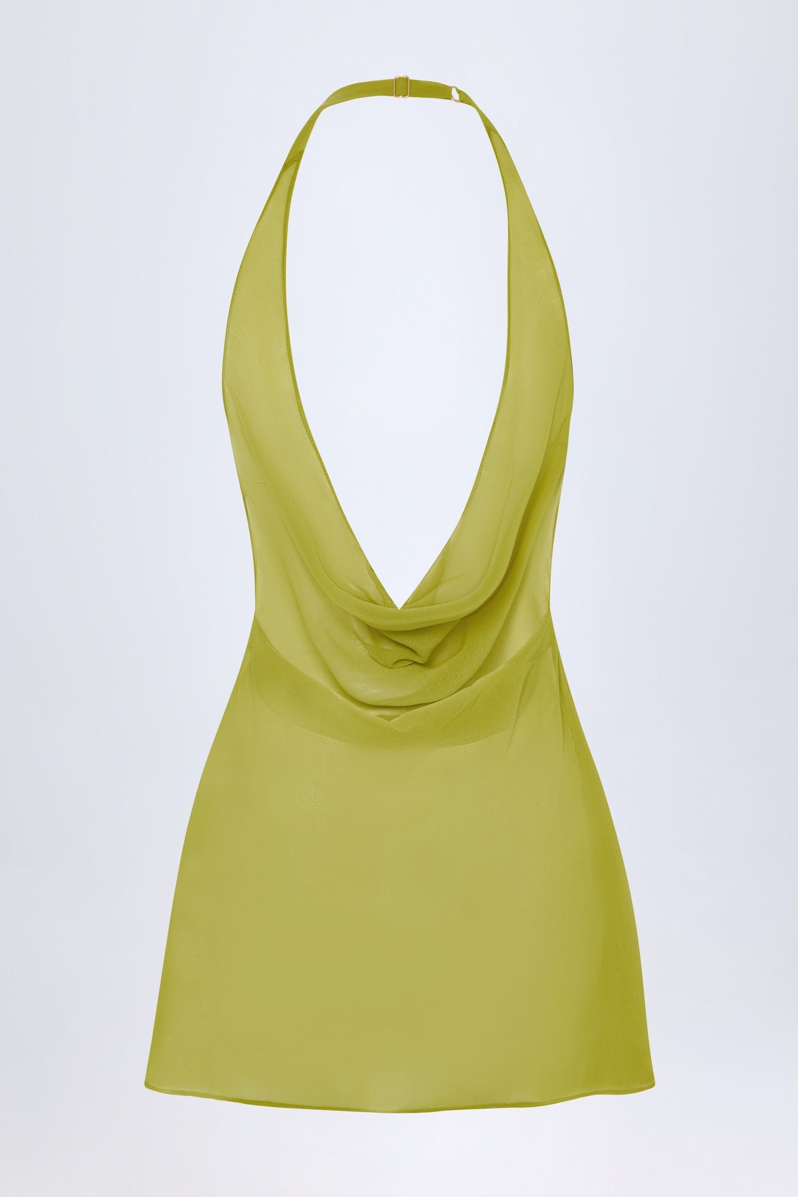 Cowl-Neck Backless Mini Dress in Olive Green - Image 4