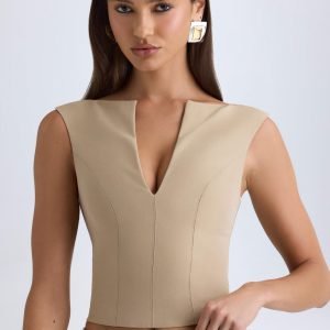 Open-Front Crop Top in Camel