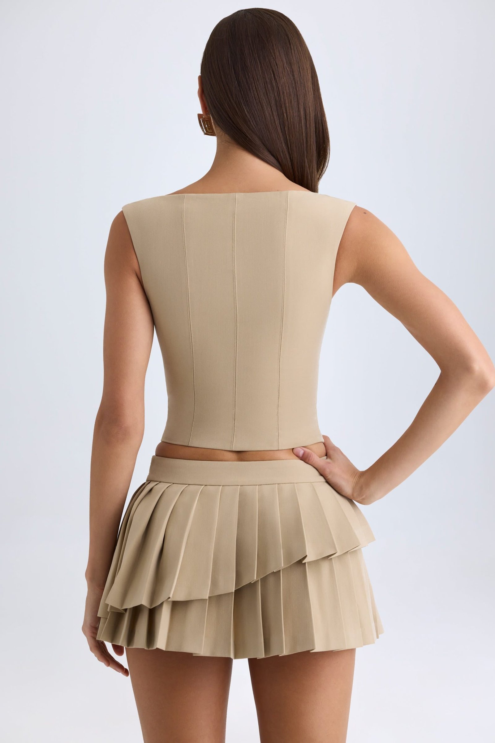 Open-Front Crop Top in Camel - Image 2