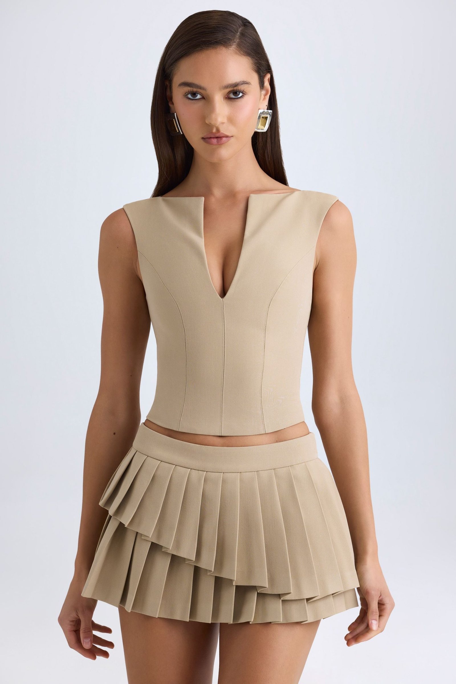 Open-Front Crop Top in Camel - Image 7