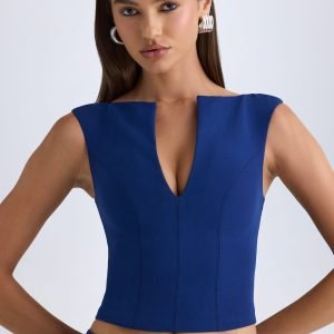 Open-Front Crop Top in True Navy