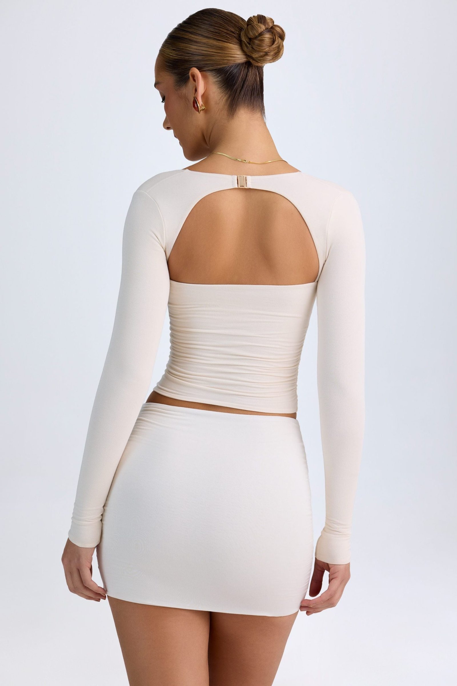 Modal Halterneck Ruched Top in Ivory - Image 2