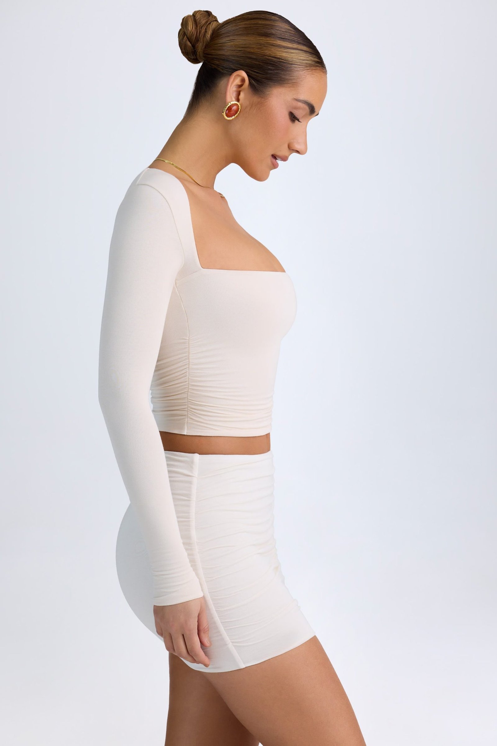 Modal Halterneck Ruched Top in Ivory - Image 10