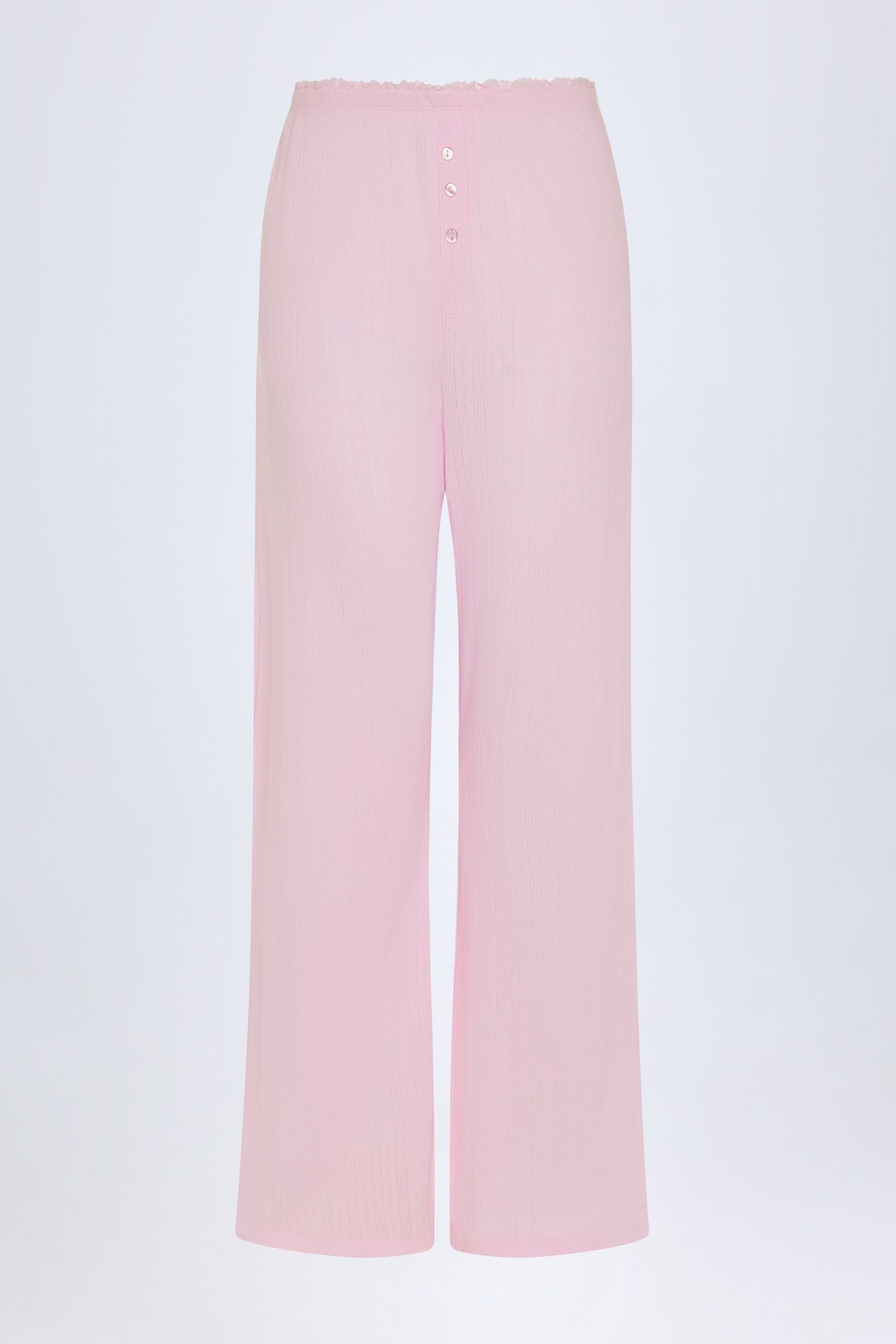 Pointelle Mid-Rise Straight-Leg Trousers in Baby Pink - Image 3