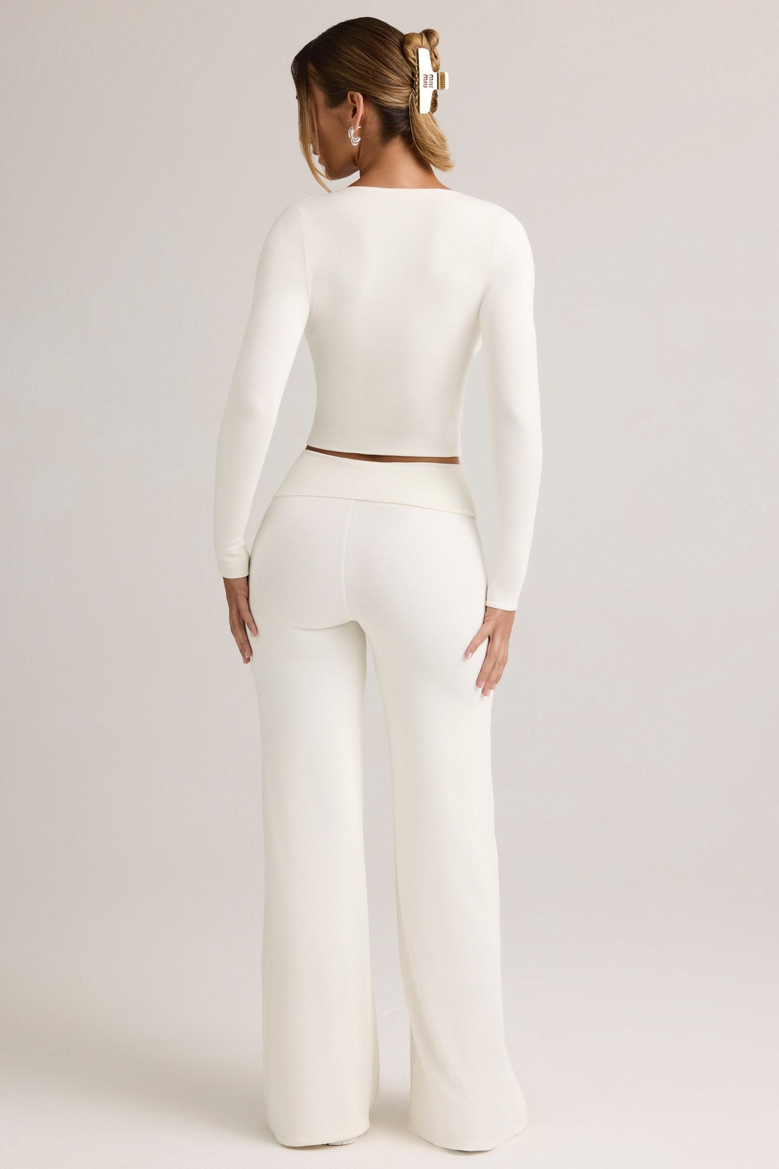 Modal Foldover Wide-Leg Trousers in White - Image 2