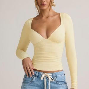 Modal Ruched Long-Sleeve Top in Buttercream Yellow