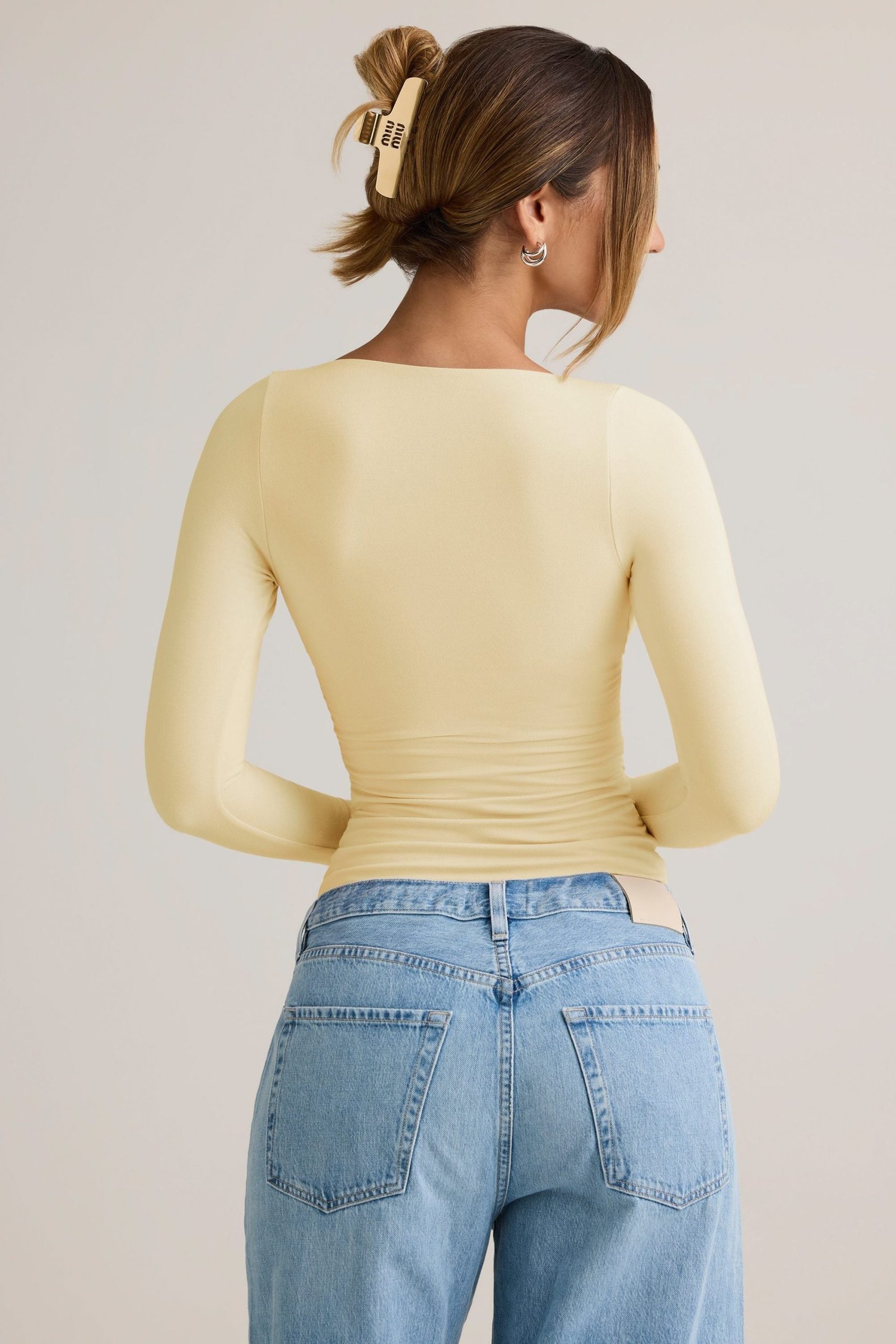 Modal Ruched Long-Sleeve Top in Buttercream Yellow - Image 3