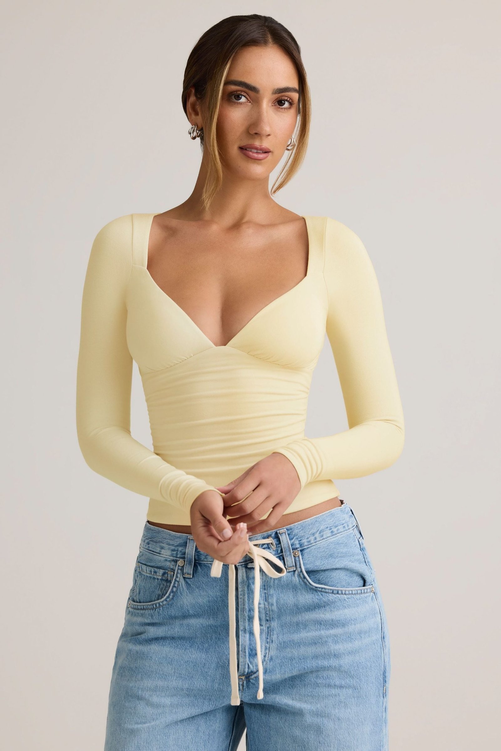 Modal Ruched Long-Sleeve Top in Buttercream Yellow - Image 5