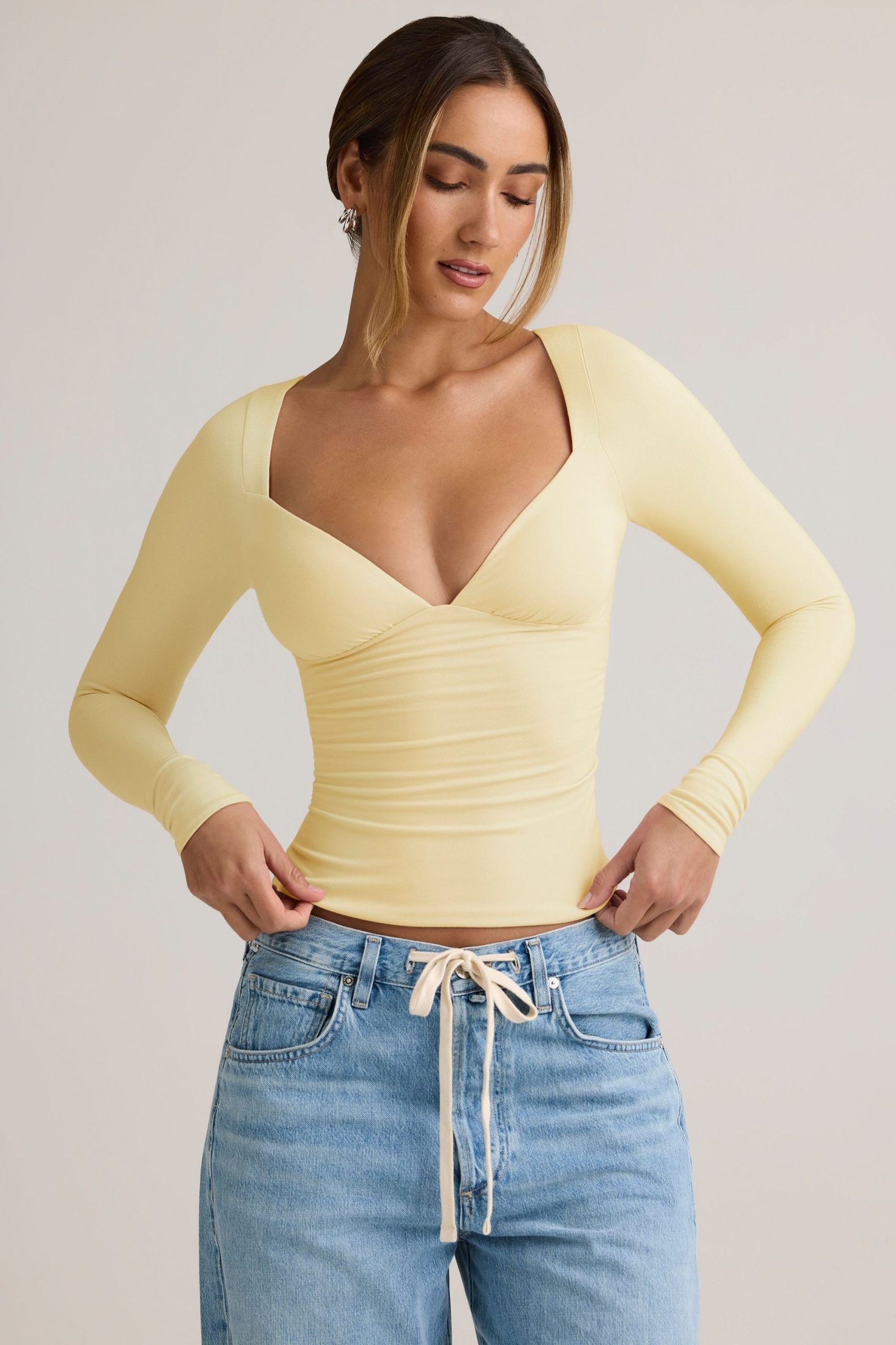 Modal Ruched Long-Sleeve Top in Buttercream Yellow - Image 6