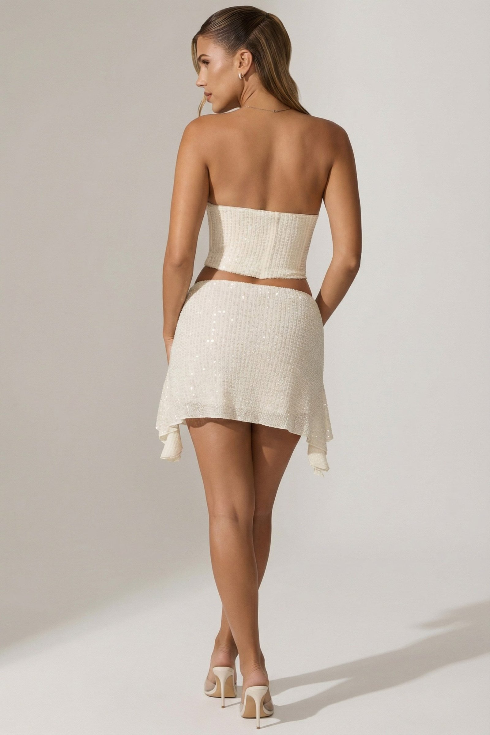 Embellished Draped Corset Top in White - Image 2