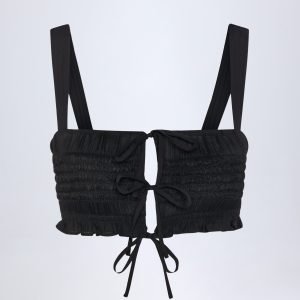 Ruffled Tie-Front Crop Top in Black