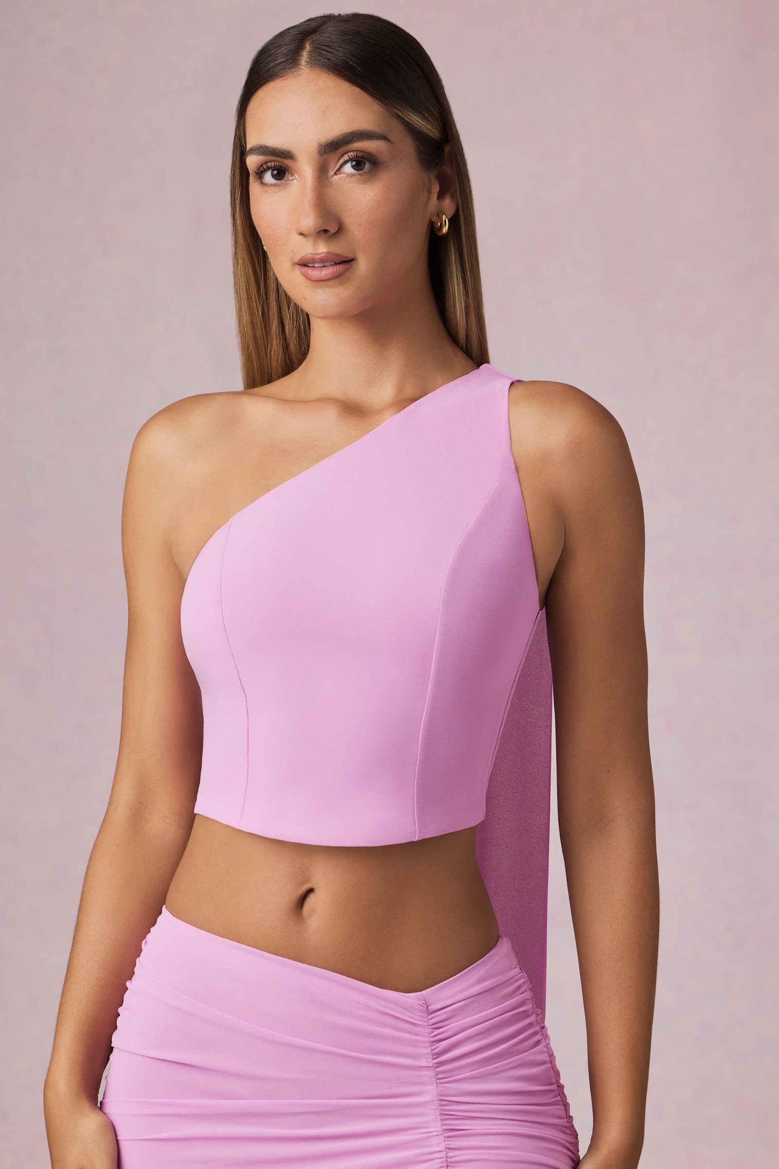 Scarf-Detail One-Shoulder Top in Pink Orchid - Image 6