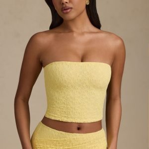 Ruched Strapless Lace Top in Pastel Yellow